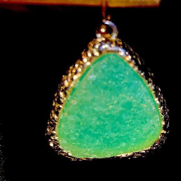 Green Druzy Earrings with Gold Trim - Picture 5 of 9